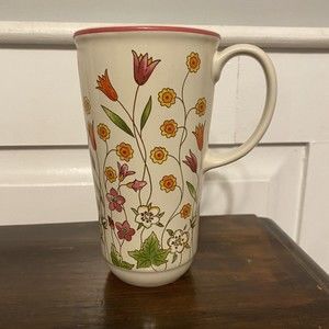 Longaberger Pottery Vitrified Tall Coffee Mug w Wildflower Vines Floral Pattern